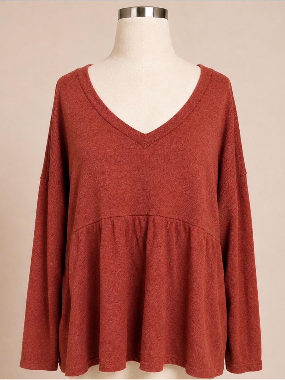 Chic Soul Rust Babydoll Sweater Top Large V Neck Oversized Boho 2XL